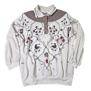 Vintage TEDDI Size M Embroidered‎ Sweater Floral & Bird Pattern Cardigan Grandma